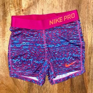 Girls Nike Pro Dark Pink & Blue Cheetah Shorts - medium